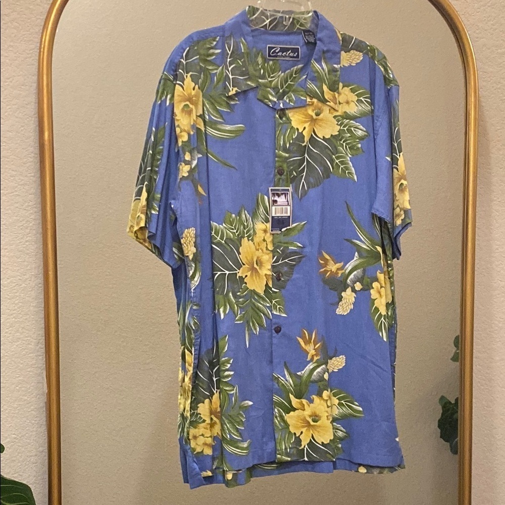 Cactus Casual Luxury Blue and Yellow Casual Button Down Shirt Size XXL